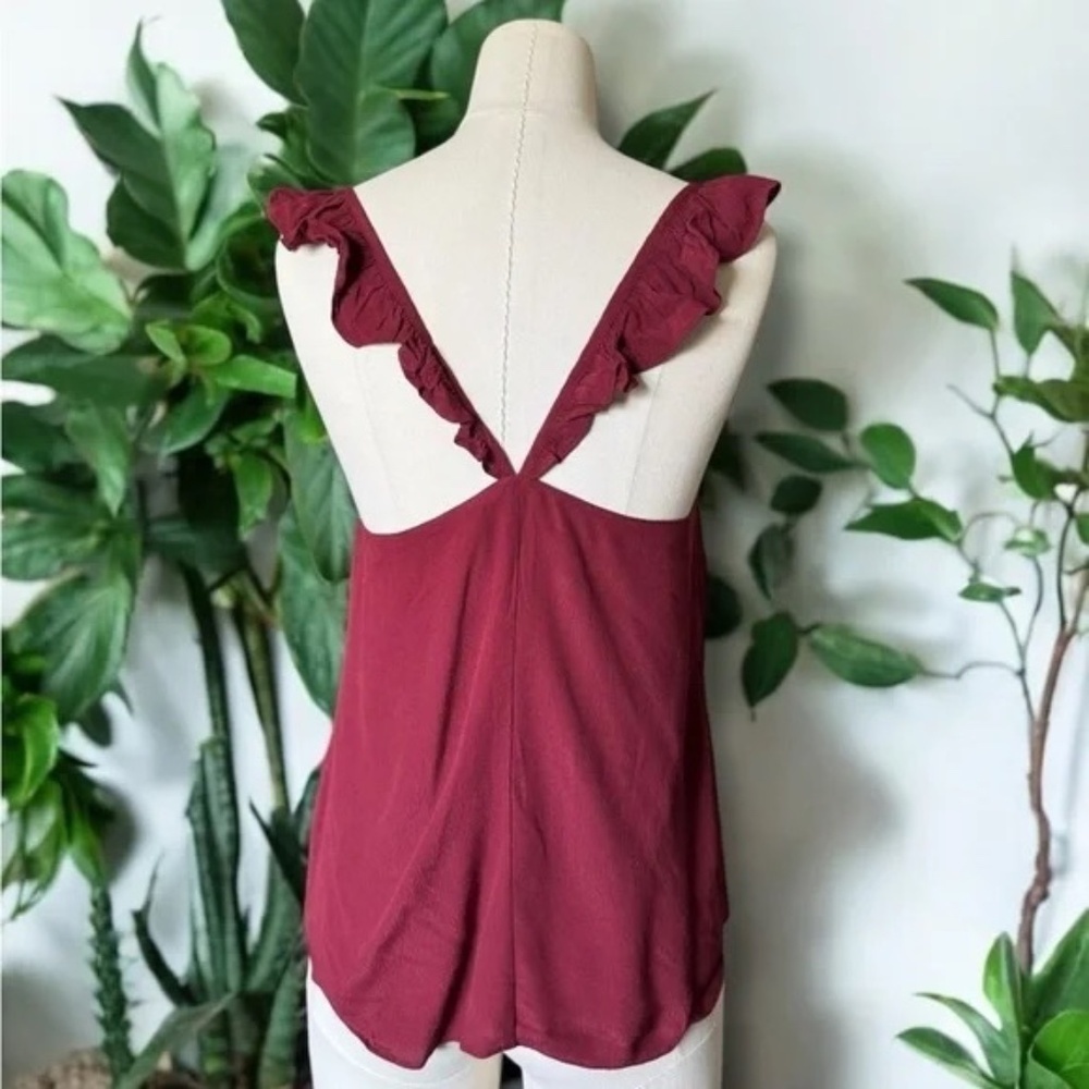 MADEWELL Ruffle-Strap Cami Burgundy Top SZ 2 - Picture 4 of 6
